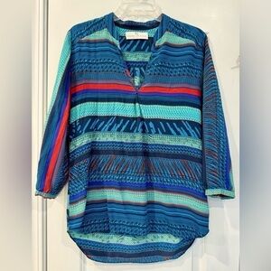 Amanda Uprichard 100% Silk Mixed Print V Neck Long Sleeve Top Size P/xs 0-2
